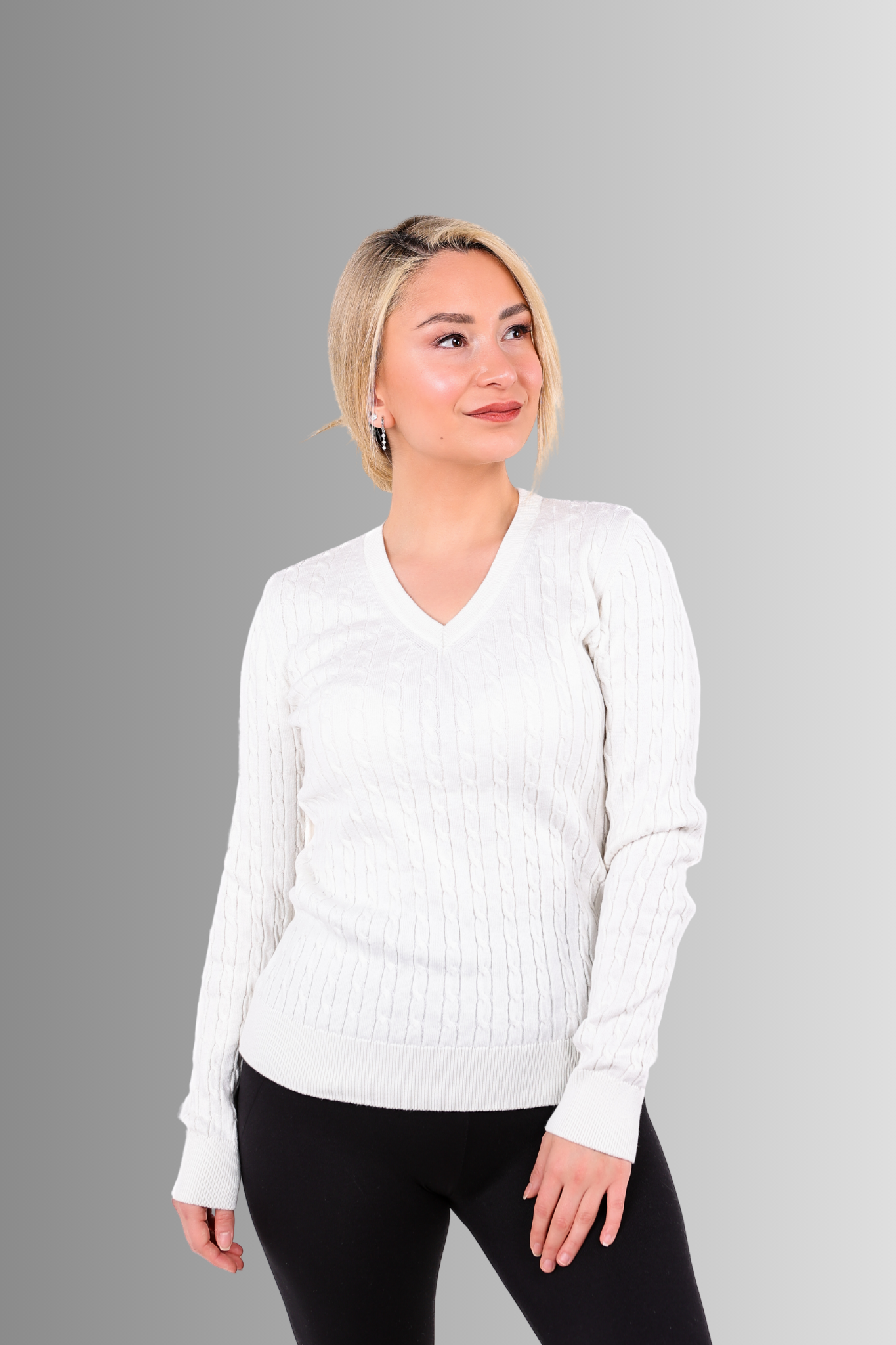 V Yaka Saç Örgülü Kazak