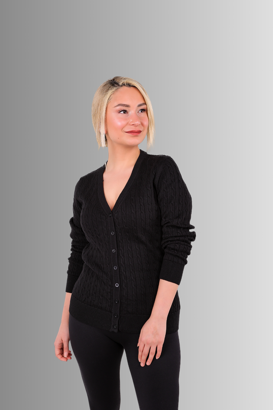 Saç Örgü  Düğmeli Hırka