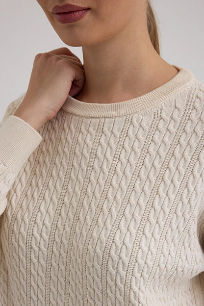 Kayık Yaka Selanik Saç Örgü Salaş Kazak