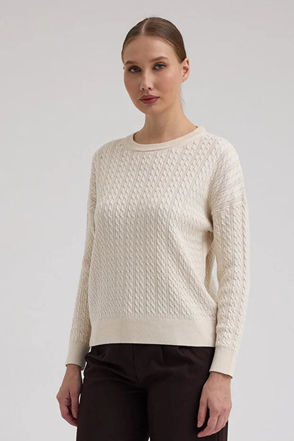 Kayık Yaka Selanik Saç Örgü Salaş Kazak