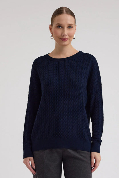 Kayık Yaka Selanik Saç Örgü Salaş Kazak