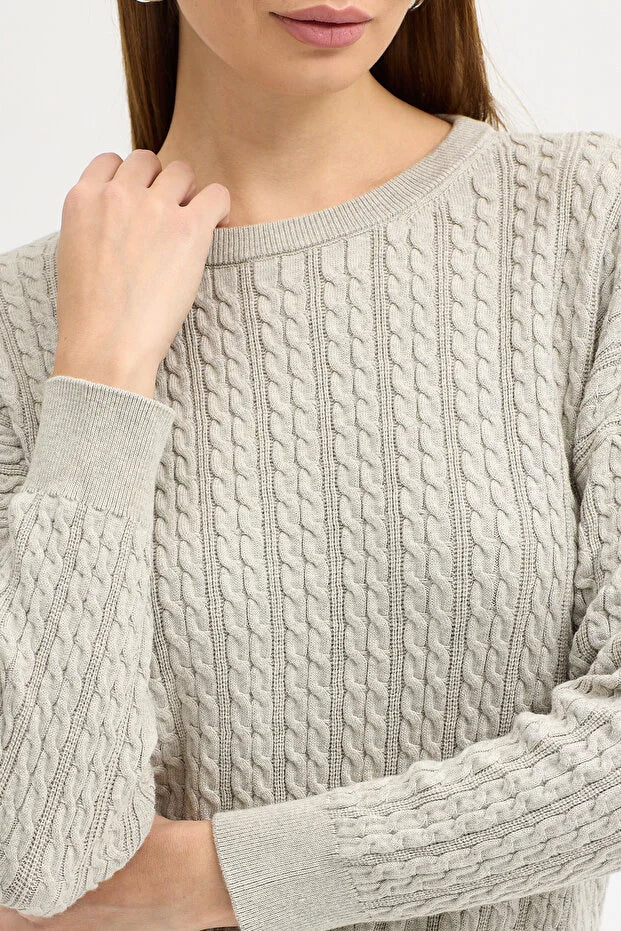 Kayık Yaka Selanik Saç Örgü Salaş Kazak