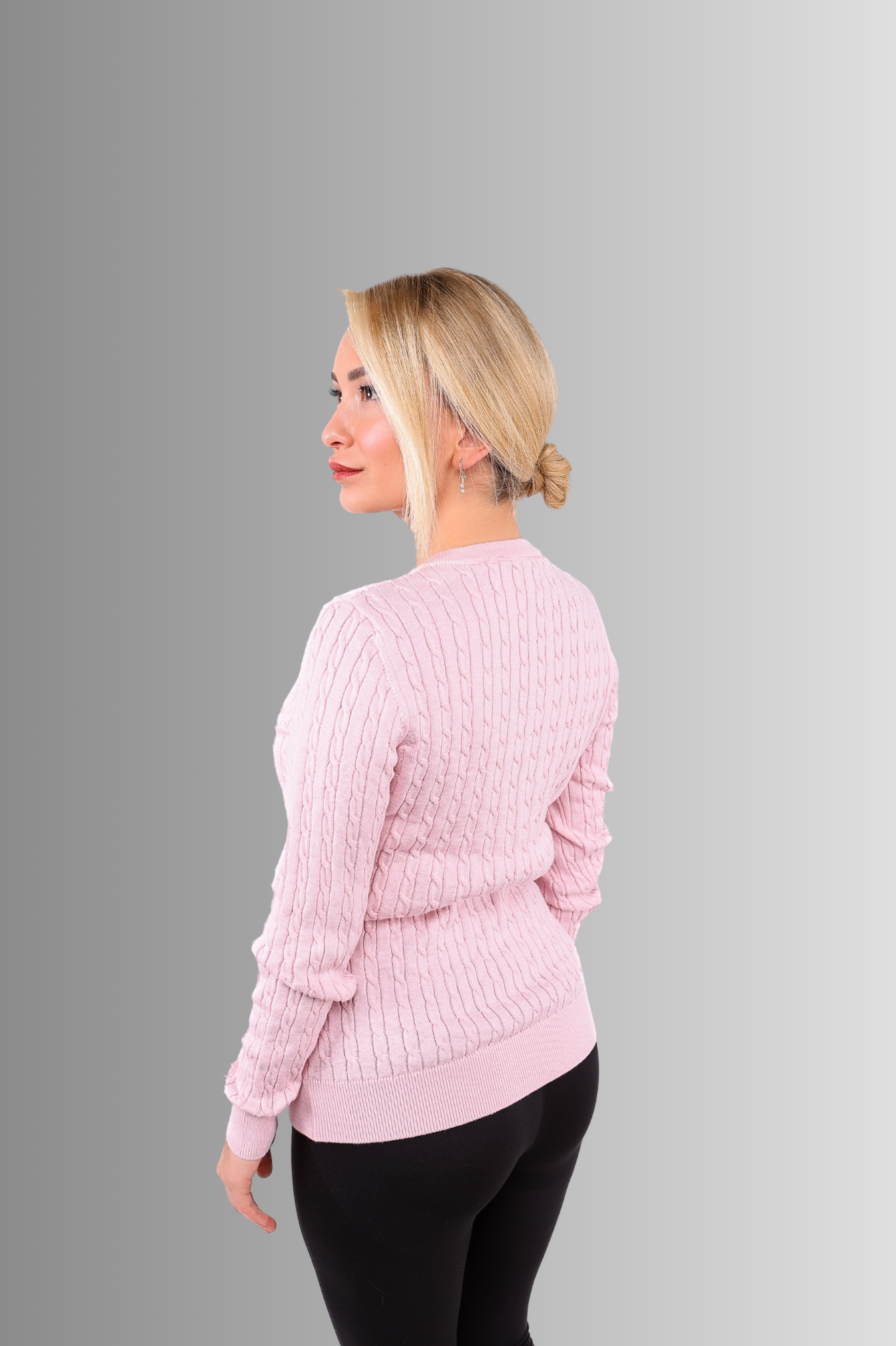 V Yaka Saç Örgülü Kazak