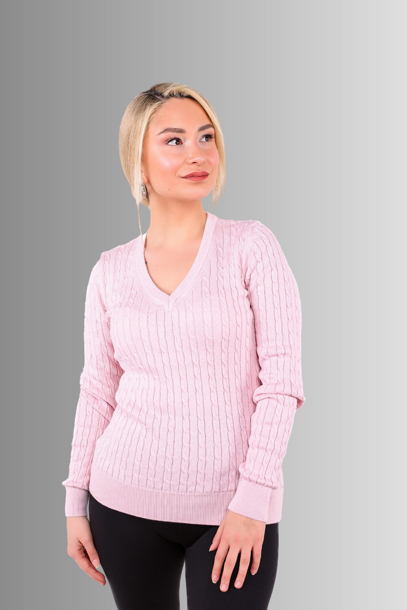 V Yaka Saç Örgülü Kazak