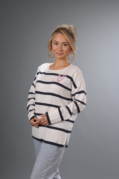 Kayık Yaka Çizgili Salaş Kazak