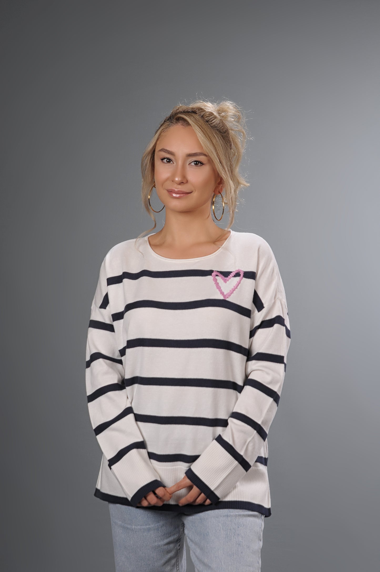 Kayık Yaka Çizgili Salaş Kazak