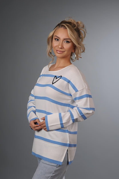 Kayık Yaka Çizgili Salaş Kazak