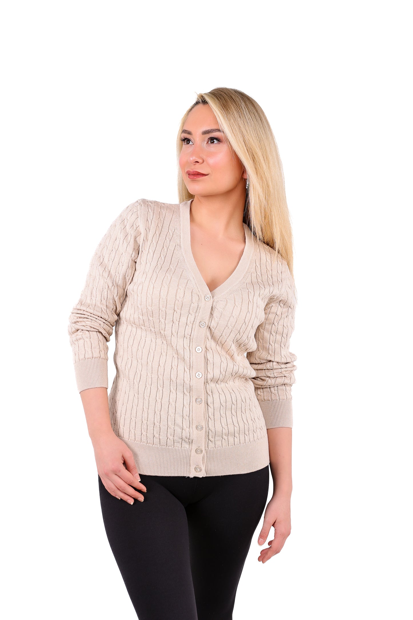 Saç Örgü  Düğmeli Hırka